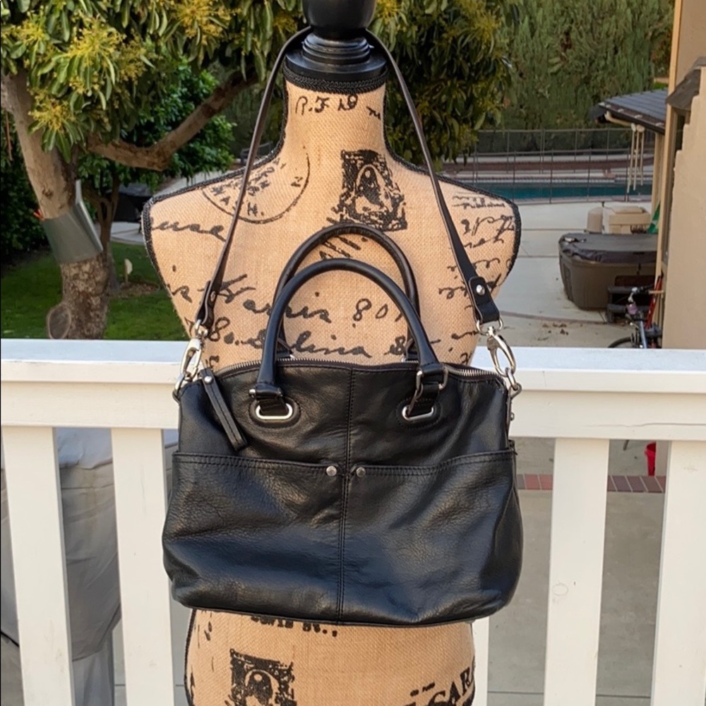 Tignanello black leather crossbody handbag